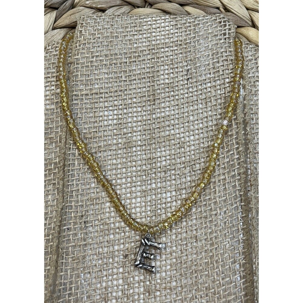 “E” Initial Necklaces for Girls Womens Teens Gifts Beaded Yellow Silver Tone